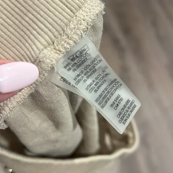 Kalvin Klein Linen Cotton Cream Pants Elastic Waistband - Picture 4 of 5